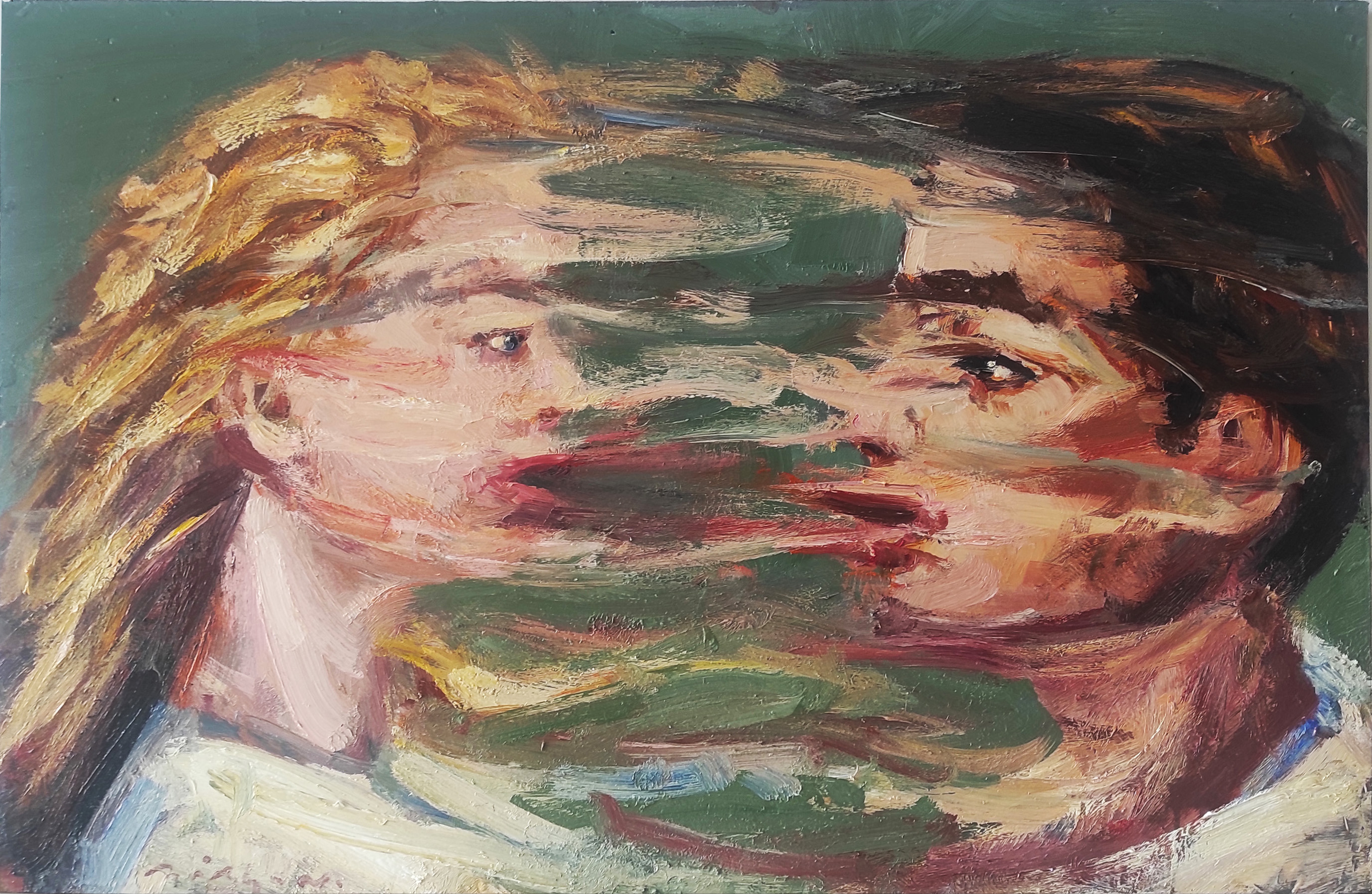 THE FIRST KISS Novembre 2023, Paris Huile sur panneau en Aluminium | 100×150 cm