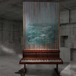 PEINT-PIANO OPUS 12 EN GRIS-VERTS TEMPÉRÉS - Installation - oil on wood panel + Upright piano action | 260×130×60 cm